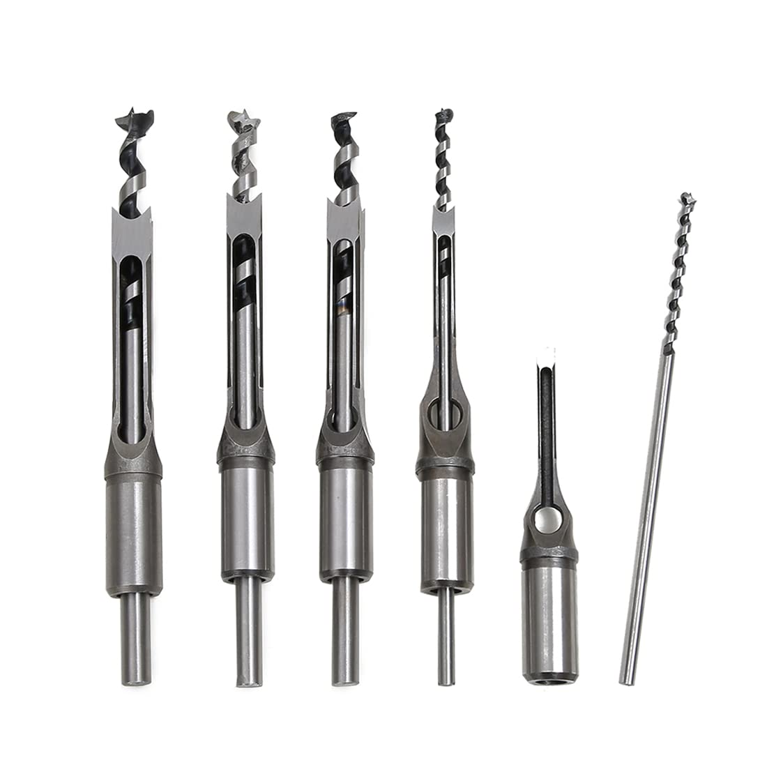 Woodworking Square Hole Mortise Drill Bit, 5pcs HSS Mortising Chisel Bits Mortiser Press Attachments Tool Square Drill Bits Countersink Bits for MDF, Particleboard Sizes 1/4, 5/16, 7/16, 1/2, 5/8IN