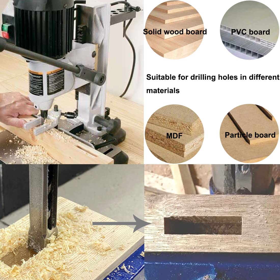 Woodworking Square Hole Mortise Drill Bit, 5pcs HSS Mortising Chisel Bits Mortiser Press Attachments Tool Square Drill Bits Countersink Bits for MDF, Particleboard Sizes 1/4, 5/16, 7/16, 1/2, 5/8IN