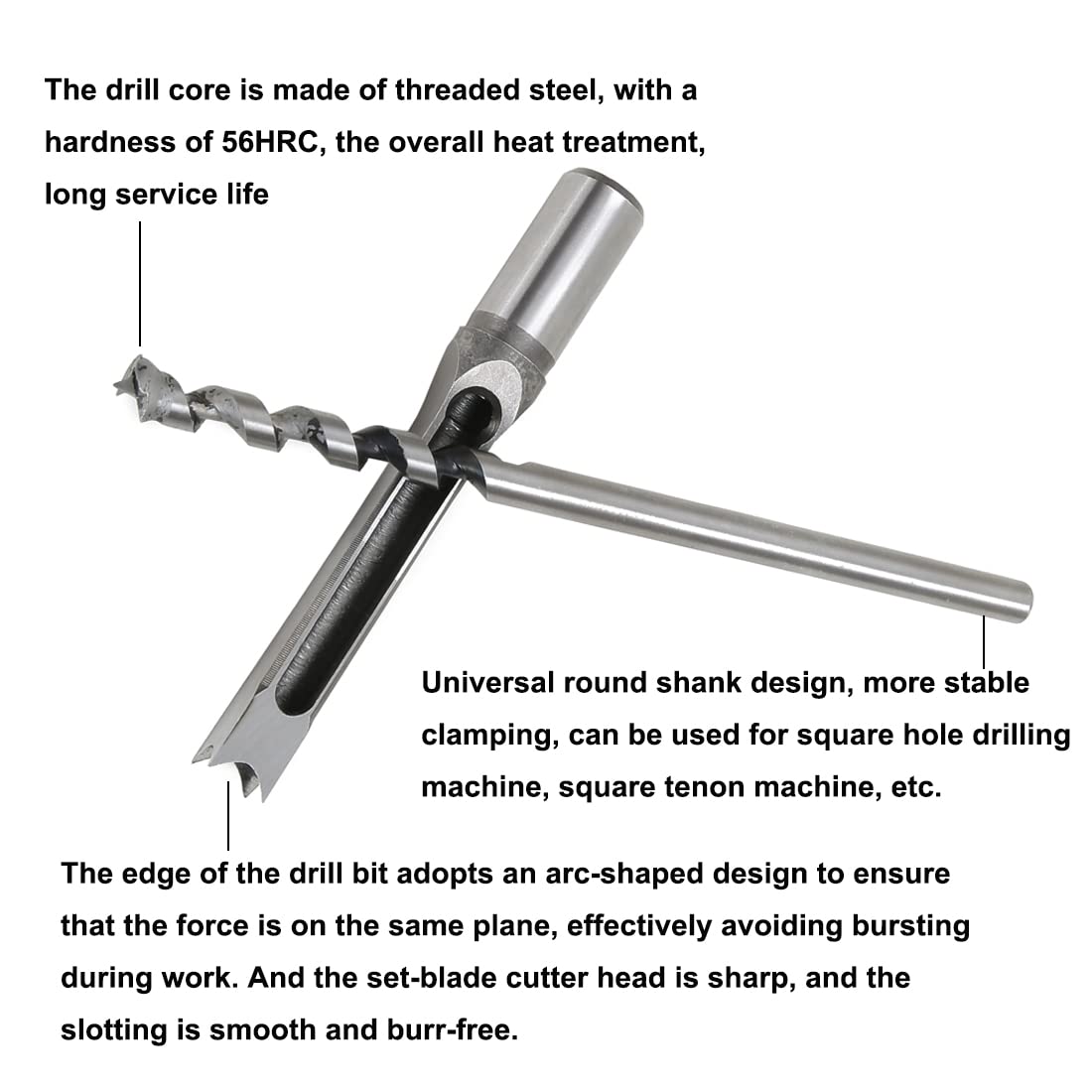 Woodworking Square Hole Mortise Drill Bit, 5pcs HSS Mortising Chisel Bits Mortiser Press Attachments Tool Square Drill Bits Countersink Bits for MDF, Particleboard Sizes 1/4, 5/16, 7/16, 1/2, 5/8IN