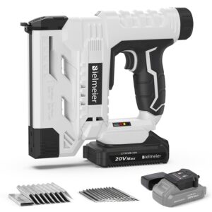 bielmeier 20v brad nailer cordless, 18 gauge 2 in 1 nail gun battery powered, 2.0ah electric staple gun for upholstery and carpentry, include battery, charger, staples, and nails