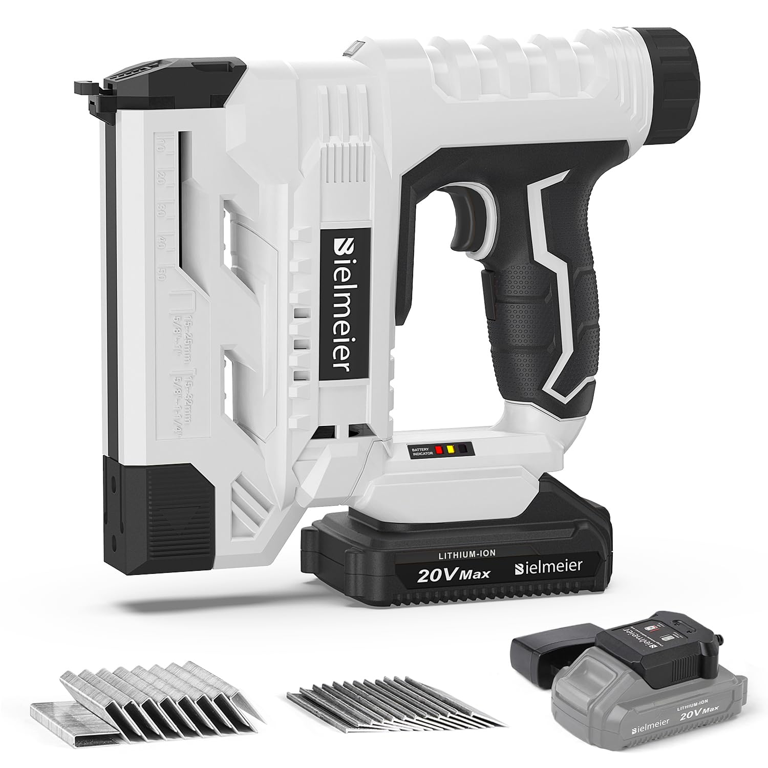 Bielmeier 20V Brad Nailer Cordless, 18 Gauge 2 in 1 Nail Gun Battery Powered, 2.0Ah Electric Staple Gun for Upholstery and Carpentry, Include Battery, Charger, Staples, and Nails