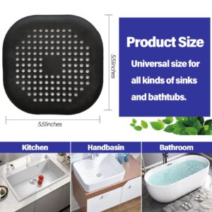 Drain Hair Catcher,Square Drain Cover for Shower Silicone Hair Stopper with Suction Cups Easy to Install and Clean Suit for Bathroom,Bathtub,Kitchen 2 Pack(Black)