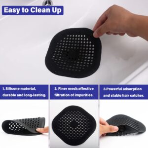 Drain Hair Catcher,Square Drain Cover for Shower Silicone Hair Stopper with Suction Cups Easy to Install and Clean Suit for Bathroom,Bathtub,Kitchen 2 Pack(Black)