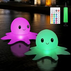 pool lighting decoration solar floating pool lights, ip68 waterproof inflatable floating light, color changing led octopus pool lights, solar powered pond light with remote for beach pond party 2pcs