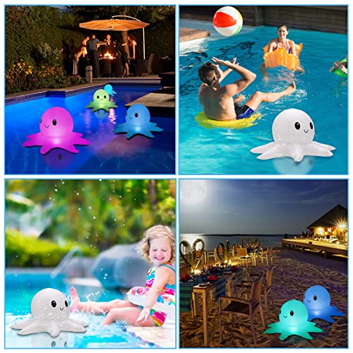 Pool Lighting Decoration Solar Floating Pool Lights, IP68 Waterproof Inflatable Floating Light, Color Changing LED Octopus Pool Lights, Solar Powered Pond Light with Remote for Beach Pond Party 2PCS