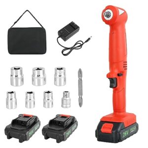 gangqiao cordless electric ratchet wrench, 90° angular impact 3/8 inch 88.5ft-lbs 2100 rpm 26v power ratchet wrench kit w/ 2-pack 3.0ah lithium-ion batteries 30-min fast charge variable speed trigger