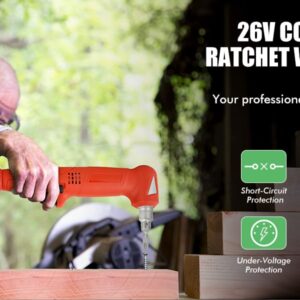 gangqiao Cordless Electric Ratchet Wrench, 90° Angular Impact 3/8 inch 88.5Ft-lbs 2100 RPM 26V Power Ratchet Wrench Kit w/ 2-Pack 3.0Ah Lithium-Ion Batteries 30-Min Fast Charge Variable Speed Trigger