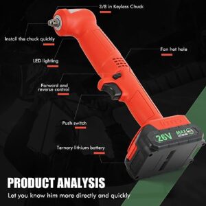 gangqiao Cordless Electric Ratchet Wrench, 90° Angular Impact 3/8 inch 88.5Ft-lbs 2100 RPM 26V Power Ratchet Wrench Kit w/ 2-Pack 3.0Ah Lithium-Ion Batteries 30-Min Fast Charge Variable Speed Trigger