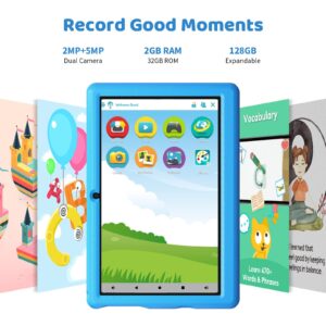 HotLight Kids Tablet, 10 inch Tablet for Kids with Parental Control, Android 12 Tablet Quad-core, 2GB RAM+32GB ROM, 5000mAh, Dual Camera, WiFi Tablet with Case Blue