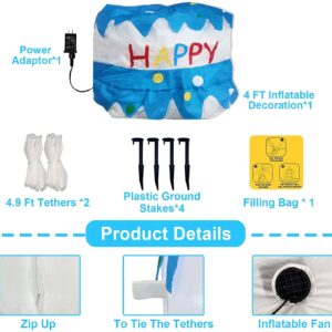4 Ft Inflatable Happy Birthday Cake Decorations Outdoor Lighted Blow Up Holiday Birthday Party Decor with Candles 6 LED Lights for Indoor Home Celebration Garden Lawn Yard Prop Sign