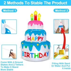 4 Ft Inflatable Happy Birthday Cake Decorations Outdoor Lighted Blow Up Holiday Birthday Party Decor with Candles 6 LED Lights for Indoor Home Celebration Garden Lawn Yard Prop Sign