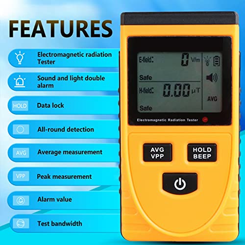 LIZHOUMIL EMF Meters Radiation Detector, Handheld Digital Electromagnetic Field Radiation Detector with Sound and Light Alarm for Home Office Work Outdoors