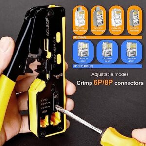 Solsop Network/Phone Cable Tester RJ45 Crimp Tool Pass Through Modular CAT6 Crimping Tool Kit, 50PCS CAT6 Pass Through Connectors, 50PCS RJ45 Boots, Mini Wire Stripper, Wire Cutter plier