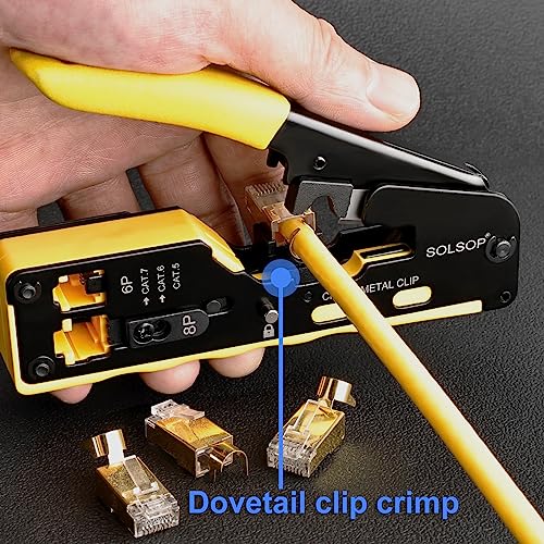 Solsop Network/Phone Cable Tester RJ45 Crimp Tool Pass Through Modular CAT6 Crimping Tool Kit, 50PCS CAT6 Pass Through Connectors, 50PCS RJ45 Boots, Mini Wire Stripper, Wire Cutter plier