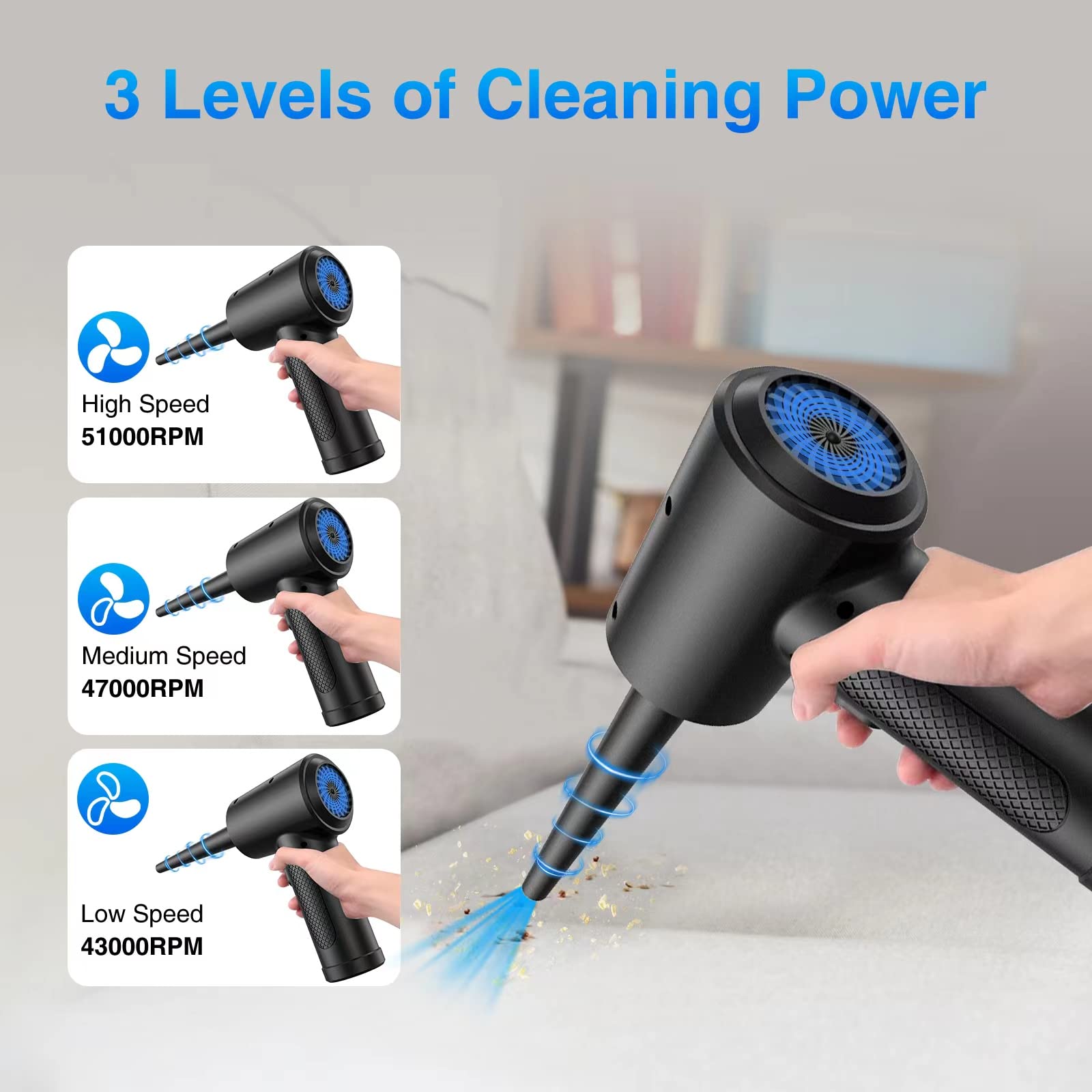 AMESEDAK Compressed Air Duster, Cordless & Rechargeable Air Duster, 51000RPM Electric Air Blower for PC, Keyboard Electronics Cleaning, 6000mAh 10W Fast Charging