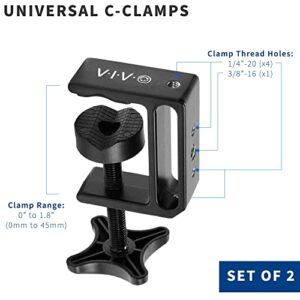 VIVO Aluminum C-Clamp with 1/4 inch-20 and 3/8 inch-16 Female Socket for Tables, Desk Mount, 1.8 inch Maximum Desktop Thickness, 2 Clamps, MOUNT-CP02