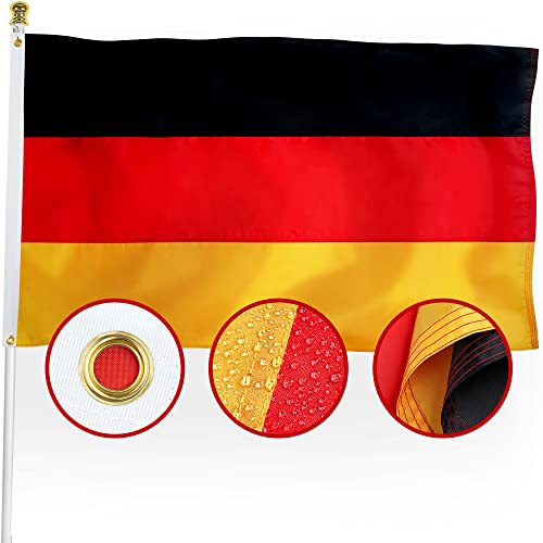 XIFAN Premium Nylon Germany German Flag 3x5 Outdoor, Double Sided Heavy Duty 210D Nylon German National Country Flags, Strongest Longest Lasting with Sewn Stripes/4 Stitch Hemming/Brass Grommets