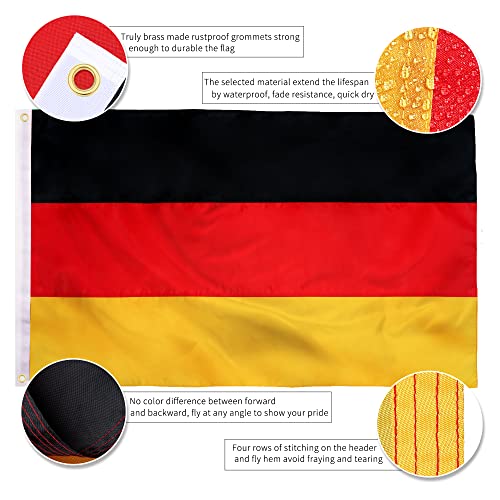 XIFAN Premium Nylon Germany German Flag 3x5 Outdoor, Double Sided Heavy Duty 210D Nylon German National Country Flags, Strongest Longest Lasting with Sewn Stripes/4 Stitch Hemming/Brass Grommets