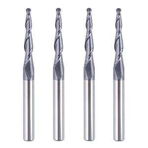 spetool 4pcs tapered end mill bits 1/4 inch shank with 3mm ball nose ( 1.5mm radius )cnc engraving bits hrc55 tialn coated for 3d and 2d wood acrylic carving