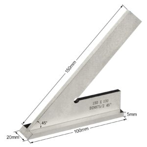 Boomgood 45 Degree Miter Square Machinist Engineer Square with Base DIN 875/2 Angle Ruler Hardened Steel 6x4 Inch, Silver