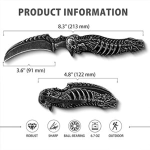 VALHALLA Skull Pocket Knife, Pocket Folding Knife With 3D Hollowed-out Skull, EDC Pocket Knife For Men Outdoor Camping Hiking Hunting