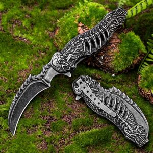 VALHALLA Skull Pocket Knife, Pocket Folding Knife With 3D Hollowed-out Skull, EDC Pocket Knife For Men Outdoor Camping Hiking Hunting