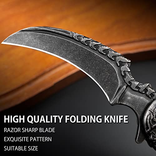 VALHALLA Skull Pocket Knife, Pocket Folding Knife With 3D Hollowed-out Skull, EDC Pocket Knife For Men Outdoor Camping Hiking Hunting