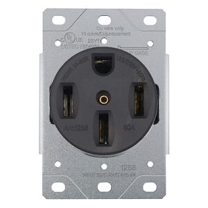 NEMA 14-50R Receptacle 50 Amp Flush Mounting Outlet with Wall Plate, 3 Pole, 4 Wire 125/250V, Heavy Duty Commercial Industrial Grade UL Listed, Micmi