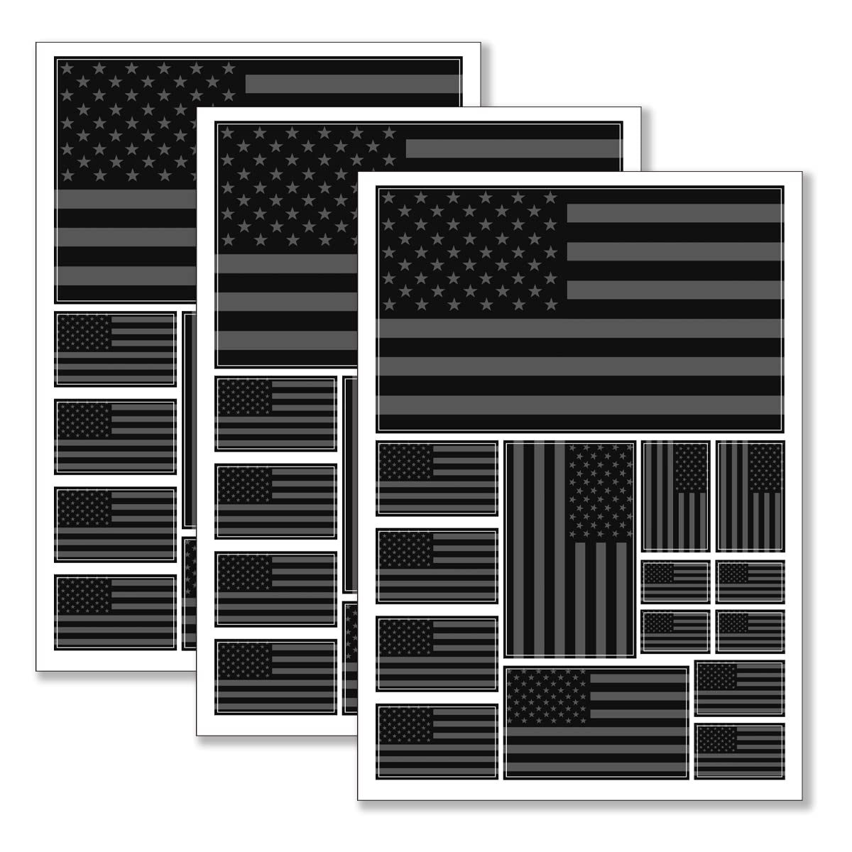 QQSD Black US American Flag Sticker USA Decal in Multiple Sizes (3 Pack, 11.7 x 8.3 Inches)