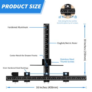14-Piece Cabinet Hardware Jig Tool Set, Fingwerk Aluminum Alloy Cabinet Handle Template Jig Tool of Drawer Front Knobs, Handles and Pulls, Door