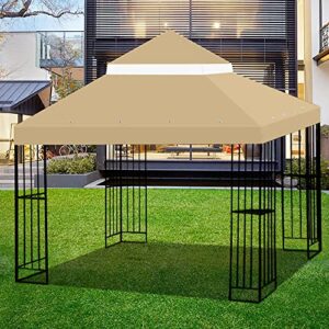 rutile 10' x 10' gazebo canopy replacement, 2 tier patio cover canopy top- dual tier gazebos pavilion cover-khaki