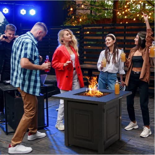 EMBRANGE Outdoor Propane Fire Pit Table, 28 inch Auto-Ignition Patio Gas Fire Pit with Lid and Lava Rock, External Igniter and CSA Certified, Unique Finish Great Addition to The Yard or Deck