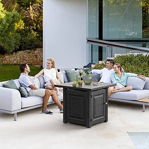 EMBRANGE Outdoor Propane Fire Pit Table, 28 inch Auto-Ignition Patio Gas Fire Pit with Lid and Lava Rock, External Igniter and CSA Certified, Unique Finish Great Addition to The Yard or Deck