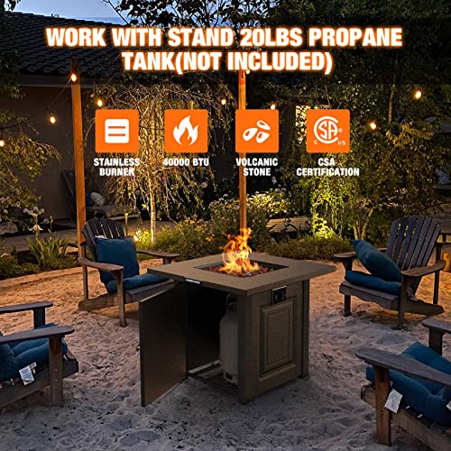 EMBRANGE Outdoor Propane Fire Pit Table, 28 inch Auto-Ignition Patio Gas Fire Pit with Lid and Lava Rock, External Igniter and CSA Certified, Unique Finish Great Addition to The Yard or Deck