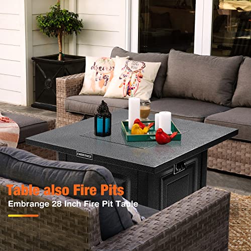 EMBRANGE Outdoor Propane Fire Pit Table, 28 inch Auto-Ignition Patio Gas Fire Pit with Lid and Lava Rock, External Igniter and CSA Certified, Unique Finish Great Addition to The Yard or Deck