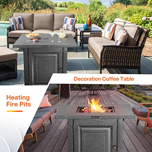 EMBRANGE Outdoor Propane Fire Pit Table, 28 inch Auto-Ignition Patio Gas Fire Pit with Lid and Lava Rock, External Igniter and CSA Certified, Unique Finish Great Addition to The Yard or Deck