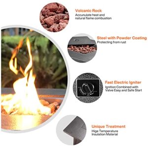 EMBRANGE Outdoor Propane Fire Pit Table, 28 inch Auto-Ignition Patio Gas Fire Pit with Lid and Lava Rock, External Igniter and CSA Certified, Unique Finish Great Addition to The Yard or Deck