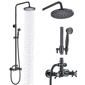 mosson rain shower system oil rubbed bronze outdoor shower faucet set with 8 inch rainfall shower head handheld spray 2 cross handles wall mounted bathroom shower fixtures solid brass