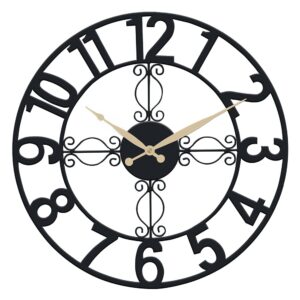 umexus outdoor indoor retro wall clock waterproof, 18inch iron metal cut out large 3d decorative silent non ticking wall clock for living room, patio, garden, office, home decor (black)