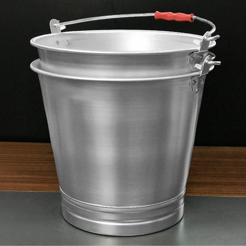 Angoily Stainless Steel Bucket Flat Back Pail Food and Water Pail Metal Utility Pail Ice Bucket Durable Pails for Kennels and Farms 9L