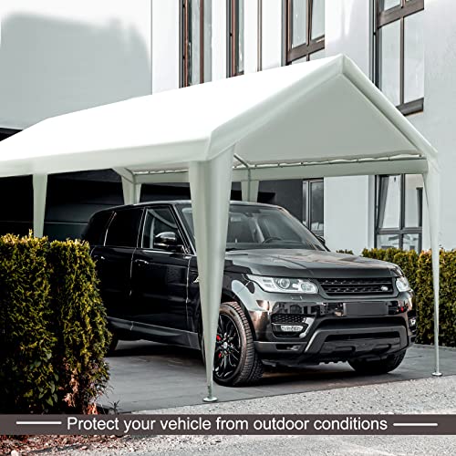 Gardesol Carport, 10' X 20' Heavy Duty Car Canopy with Powder-Coated Steel Frame, Easy to Assemble Portable Garage for Car, Boat, Party Tent with 180g PE Tarp for Wedding, Garden, 6 Legs, Beige