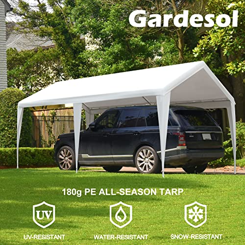 Gardesol Carport, 10' X 20' Heavy Duty Car Canopy with Powder-Coated Steel Frame, Easy to Assemble Portable Garage for Car, Boat, Party Tent with 180g PE Tarp for Wedding, Garden, 6 Legs, Beige