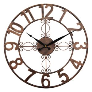 umexus outdoor indoor retro wall clock waterproof, 18 inch metal cut out large decorative silent non ticking wall clock for living room, patio, garden, office, home decor (copper)