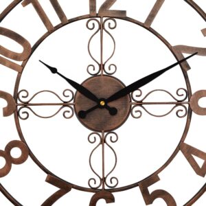 UMEXUS Outdoor Indoor Retro Wall Clock Waterproof, 18 Inch Metal Cut Out Large Decorative Silent Non Ticking Wall Clock for Living Room, Patio, Garden, Office, Home Decor (Copper)