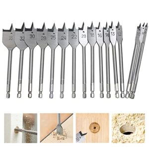 woodworking spade drill bits set 16pcs high carbon steel hex shank paddle flat bits with double side cutting spurs woodworker hole cutter bits for wood, polyurethane board, pvc sizes 6/25~1-3/8in