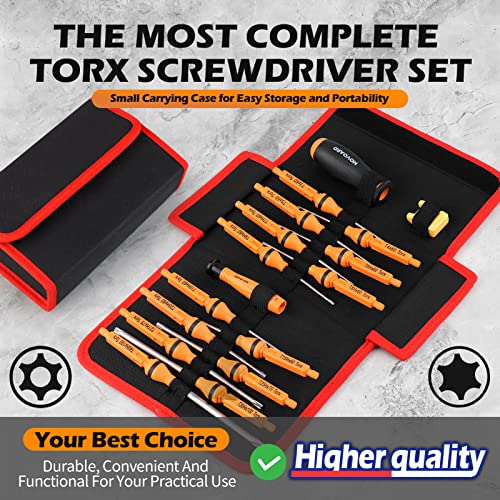 Torx Screwdriver Set of T3-T40, Novoard 14-Piece Magnetic Torx Star Screw Driver Set, T3 T4 T5 Small Torx Screwdriver, T6 T7 T8 T9 T10 T15 T20 T27 T30 T40 Torx Security Screwdriver Set with Hole