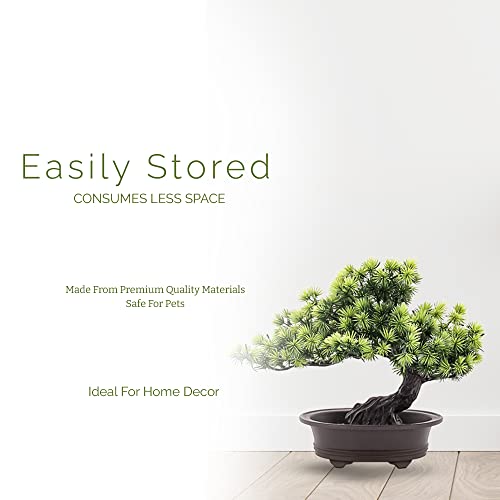 YATSKIA Artificial Bonsai Tree - Mini Japanese Juniper Bonsai for Home Decor - Green Plastic