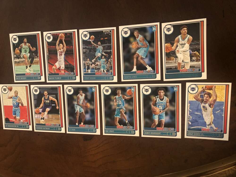 2021-22 Panini NBA Hoops Charlotte Hornets Team Set Includes Rookies (Hand Collated) of 11 Cards:#48 Kelly Oubre Jr. Charlotte Hornets #140 LaMelo Ball Charlotte Hornets #150 Terry Rozier Charlotte Hornets #160 Gordon Hayward Charlotte Hornets #165 Mason