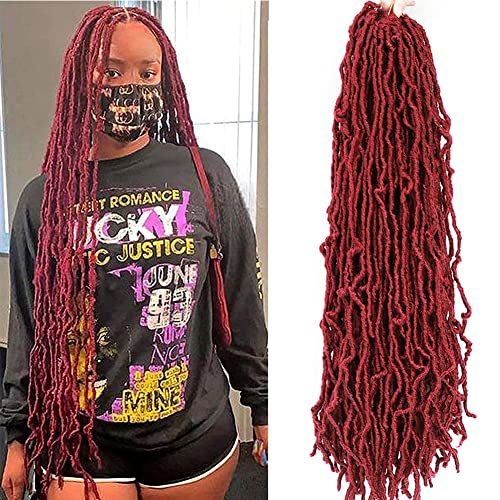 Soft locs crochet hair 36 inch 5 packs burgundy long Faux locs crochet hair curly wavy crochet synthetic braiding hair extensions dreads crochet(36 inch 5 Packs Burgundy)