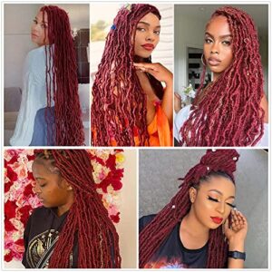 Soft locs crochet hair 36 inch 5 packs burgundy long Faux locs crochet hair curly wavy crochet synthetic braiding hair extensions dreads crochet(36 inch 5 Packs Burgundy)